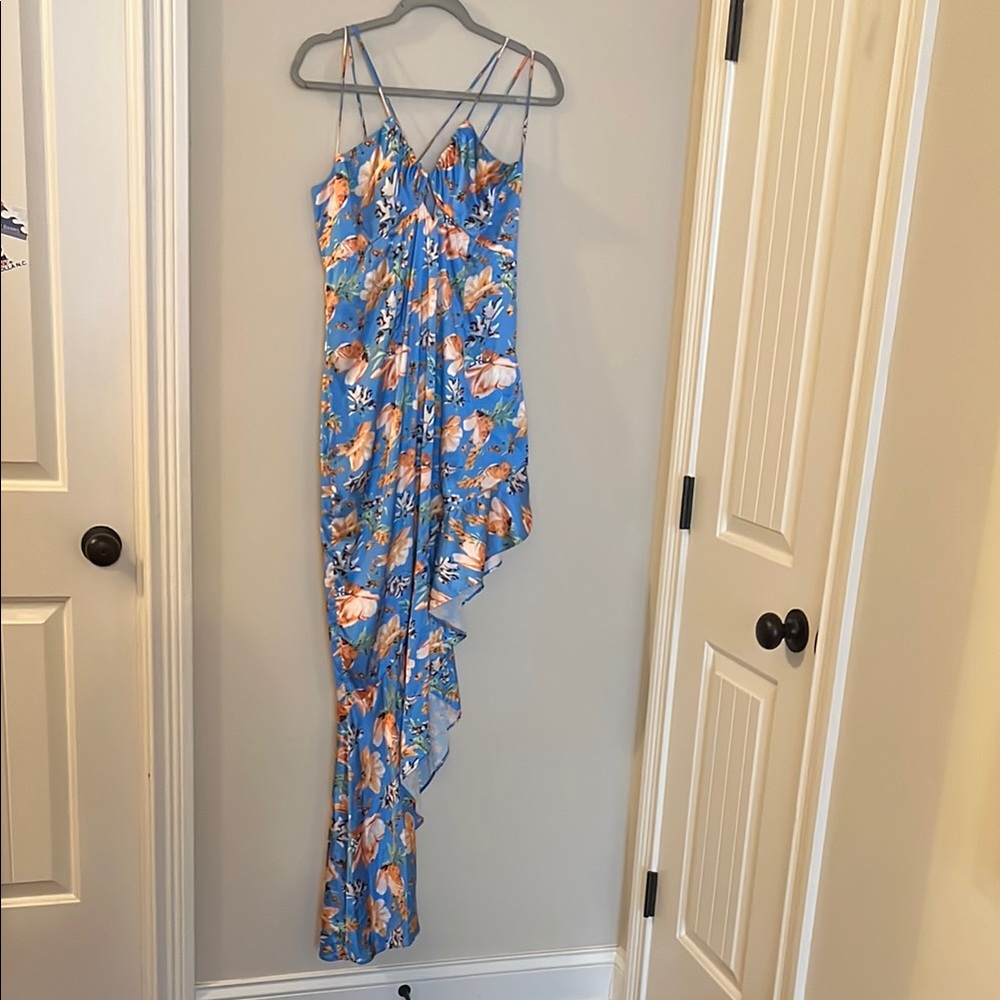 Nookie Blue and Orange Asymmetrical Ruched Sundress